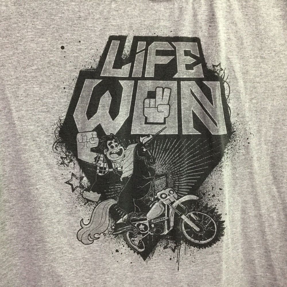 Disney Wreck‎ It Ralph T Shirt  Life Won Graphic Gray Crew Neck Size 2XL